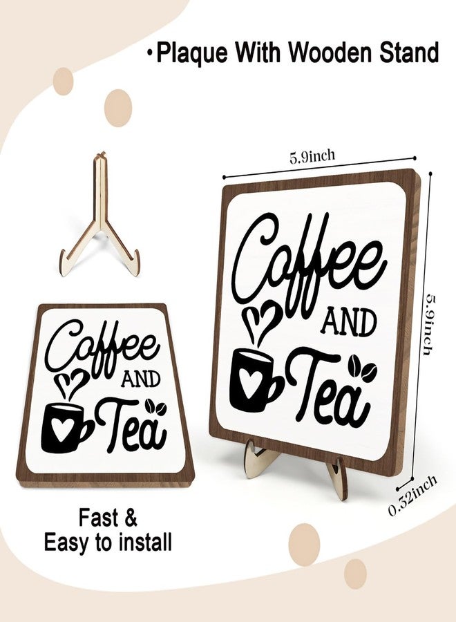 DMADNF Coffee Bar Sign Plaque, Coffee Signs for Coffee Station, Vintage Coffee Sign Decor for Kitchen, Coffee Bar Accessories, Coffee Themed Gifts, Farmhouse Cafe Sign,Coffee & Tea Bar Decor Signs (White&Brown, 5.9x5.9inches) - Image 2
